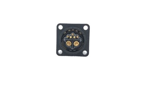 M19-Push-Locking-Feminino-2+5-Coração -Soquete-Flange-Tipo-4-Furo_visão-traseira(Vista traseira)